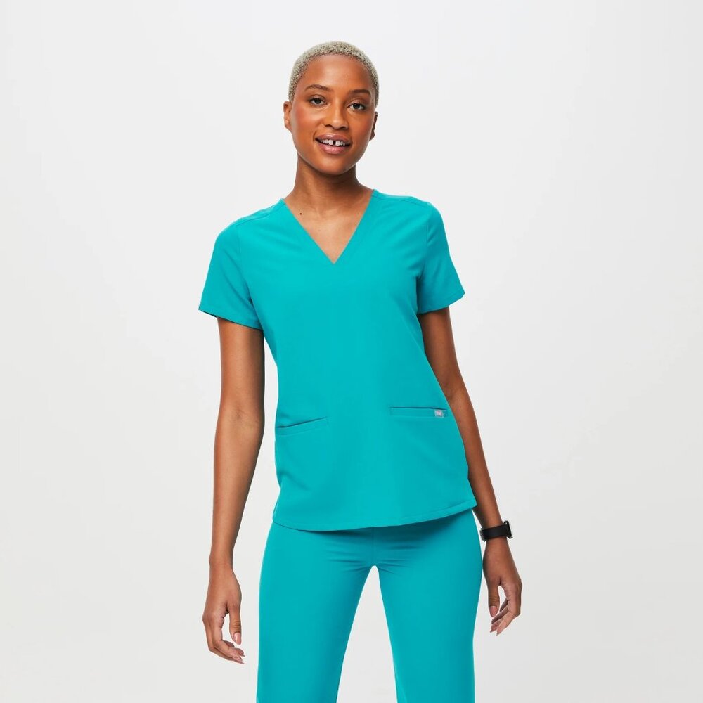 FIGS Limited Edition Teal Casma Three Pocket Scrub Top. Size Medium.